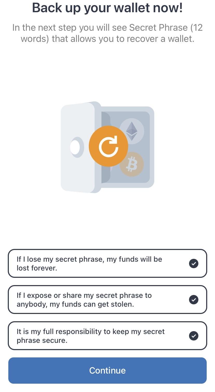 Trust Wallet back up with secret phrase