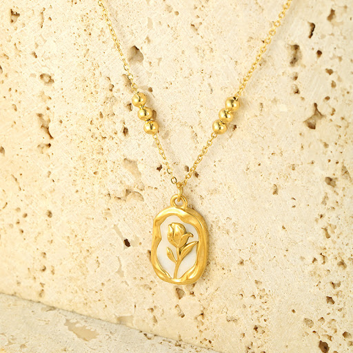 Title 8, Simple Rose White Shell Pendant Necklace for Wo...