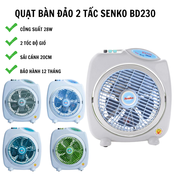 Quạt Bàn Đảo 2 Tấc Sothing Senko Bd230 Công Suất 28W, 2 Tốc Độ Gió - Hàng Chính Hãng