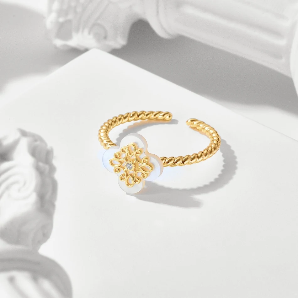 Women's White Butterfly Shell Gold Ring Elegant and unique jewelry Perfect gift for her Delicate design Timeless style a