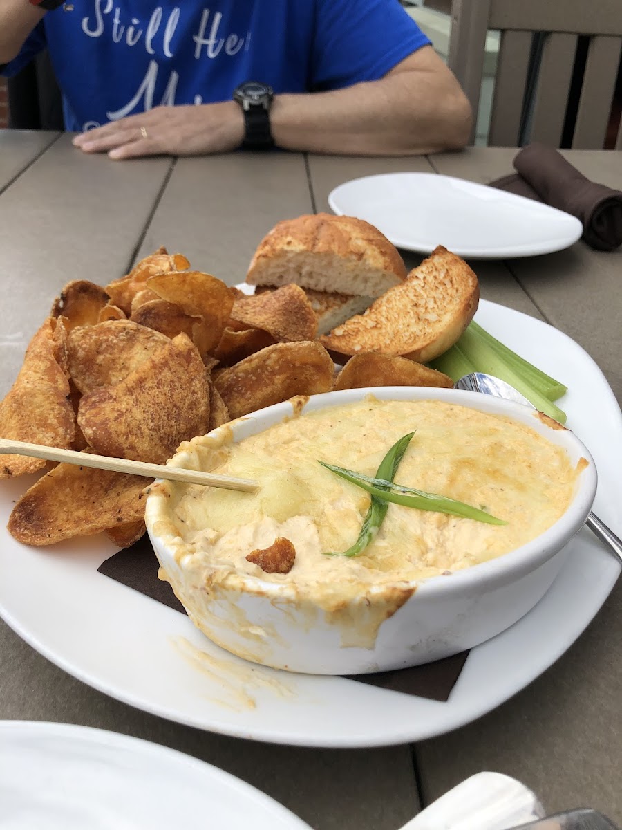 Crab Rangoon dip chips and gluten Free bread (toasted)