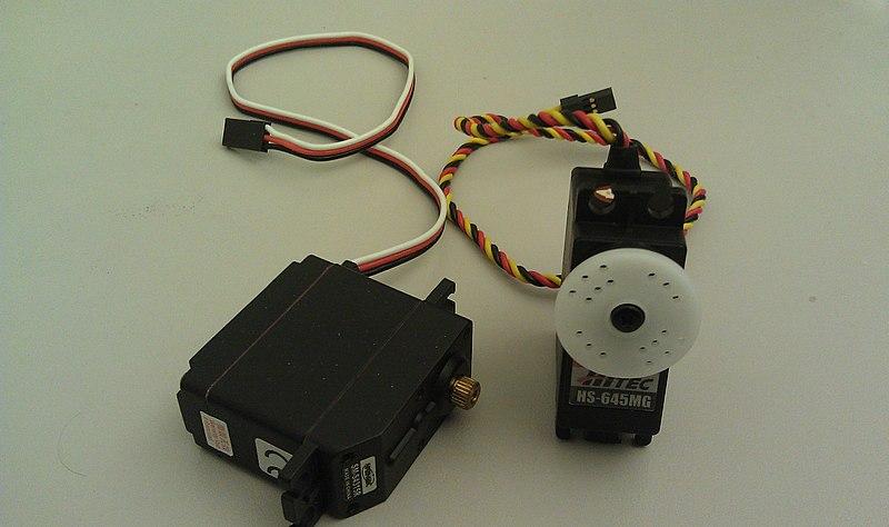 A view of two hobby servo motors