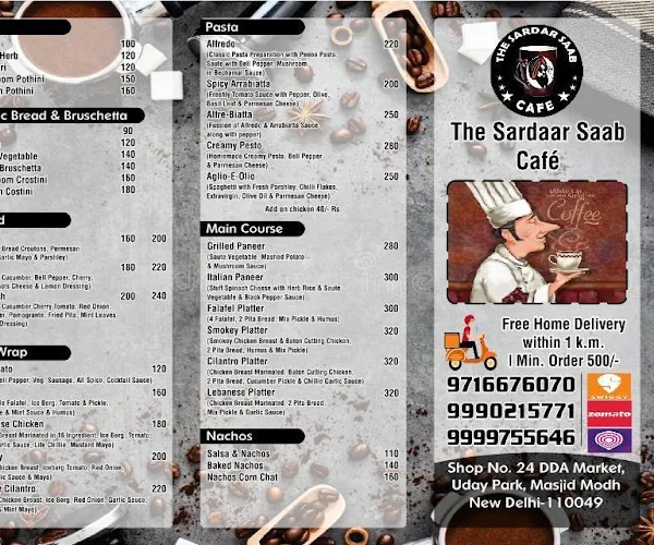 The Sardar Saab Cafe menu 