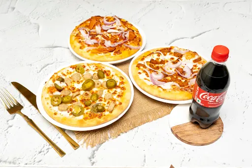 3 Non Veg Double Dhamaka Pizza [7 Inches] With Coke [250 Ml]