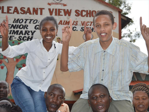 Michael Manyara and Christine Wanjiru (who scored 427 marks) at Pleasant View School in Githunguri subcounty/STANLEY NJENGA
