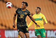 Siyabonga Ngezana of Kaizer Chiefs shields the ball from Pule Mmodi of Golden Arrows in the DStv Premiership match at FNB Stadium on March 19 2022. Chiefs lost, despite being handed a lifeline in the title race the day before by winning the arbitration for two league matches to be played.