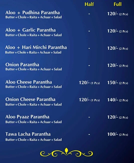 Sanjeev Paranthe Wala menu 