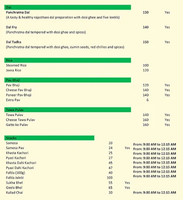 Rajasthan Se menu 