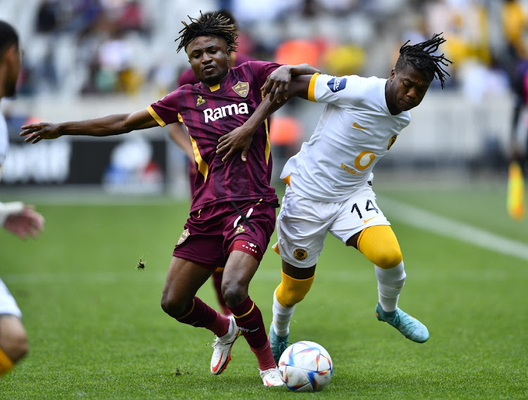 Ibraheem Jabaar of Stellenbosch FC and Kgaogelo Sekgota of Chiefs during the DStv Premiership match between Stellenbosch FC and Kaizer Chiefs.