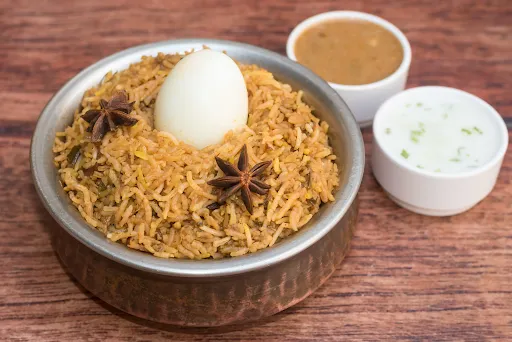 Egg Biryani With Chicken Chaap And Salad