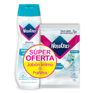 Jabón Intimo Nosotras Frescura Extrema x 200 ml + Pañitos Frescura Extrema x 10 und  