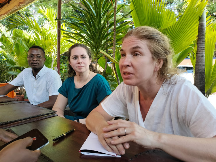 Bloomberg Philanthropies Initiative for Global Road Safety communication officer Kevin Ismael, Vital Strategies Deputy Director Communications Kristi Saporito and Vital Strategies director of communication Irina Morozova in Mombasa