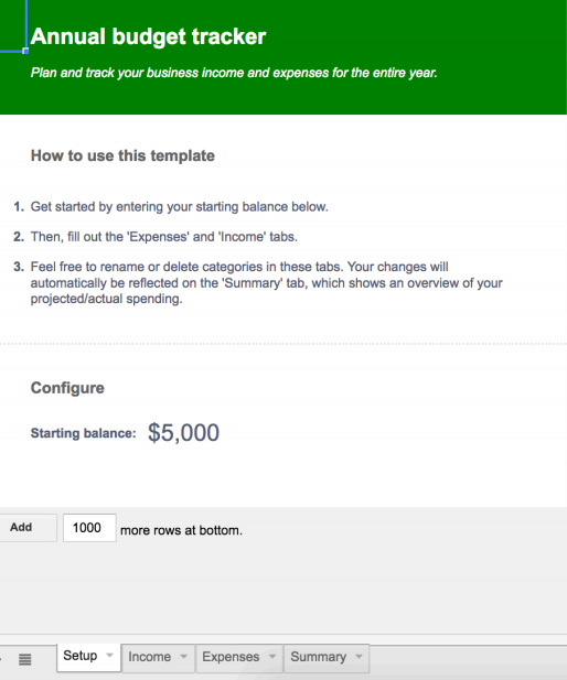 annual business budget google sheets template