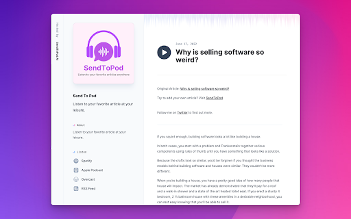 SendToPod - Send web articles to Podcast