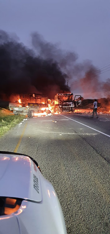 Trucks are being burned by protesters in Addo Road.