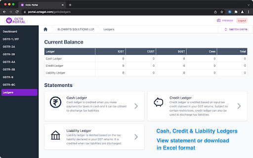 Dashboard Statements ® Credit fa Liability Liability Ledgers statement download 