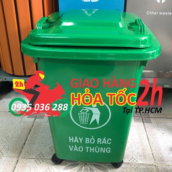 Thùng Rác Nhựa 60 Lít - 04 Bánh Xe - Xanh, Vàng, Cam, Xám Đen