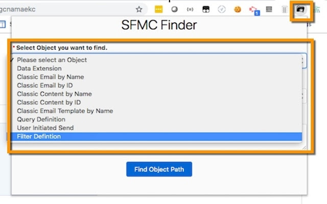 SFMC OBJECT FINDER chrome extension