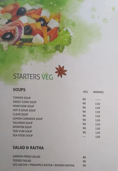 Sindhoora Gardenia menu 