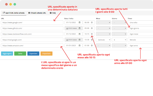 Tab Scheduler con apertura e chiusura automatica