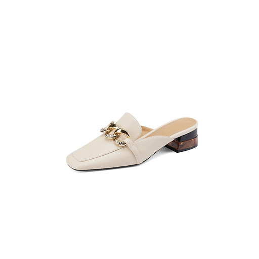 Title 5, Top Layer Cowhide Square Head Low Heel Metal Ch...