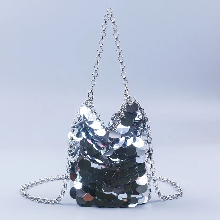 Geweven crossbody mobiele telefoon tas met pailletten voor dames, perfect voor banketten. Stijlvol en praktisch design.