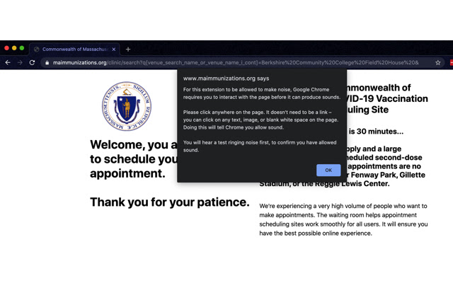 MA Vaccine Signup Ringer chrome extension