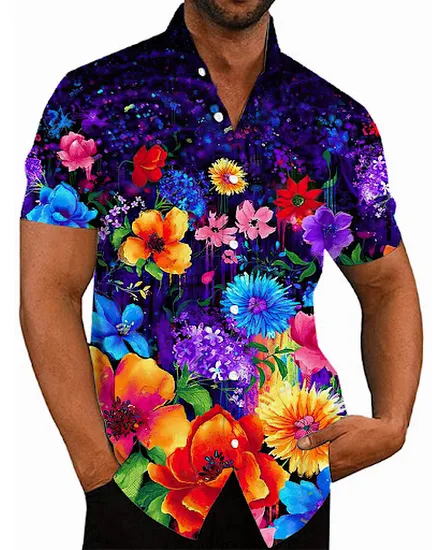 Men's Floral Hawaiian Summer Casual Shirts Fashion 3d Pri... - 0