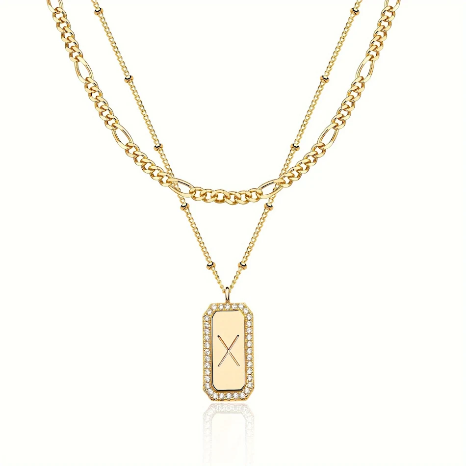 Gelaagde Initialenketting Elegante Rechthoek, Gepersonaliseerde Sieraden, Cadeau voor Haar, Stijlvol en Uniek, Perfect Sieraad
