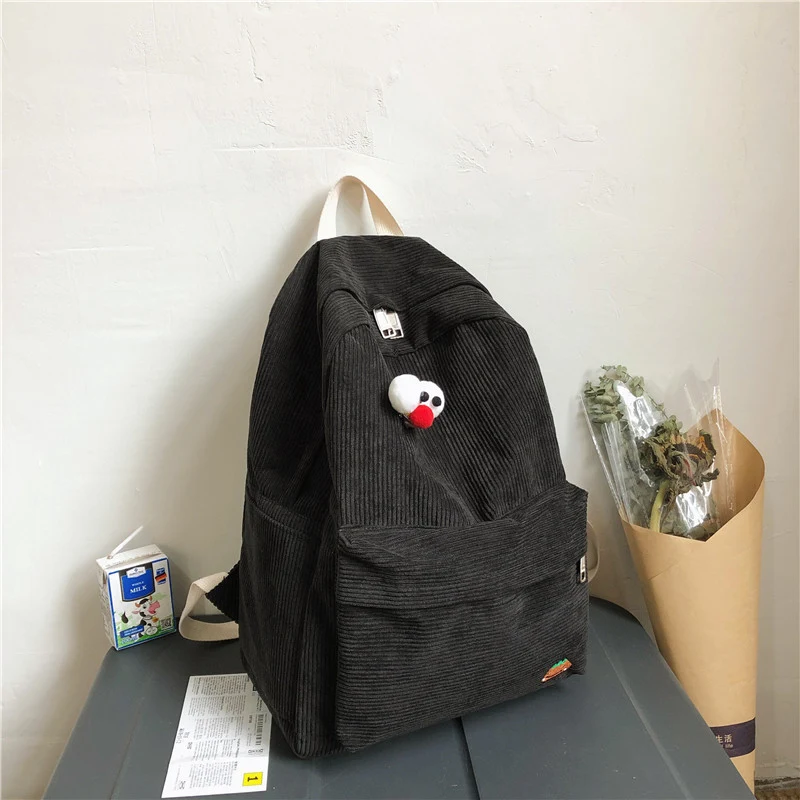 Title 6, Mochila de veludo cotelê fofa e simples, perfei...