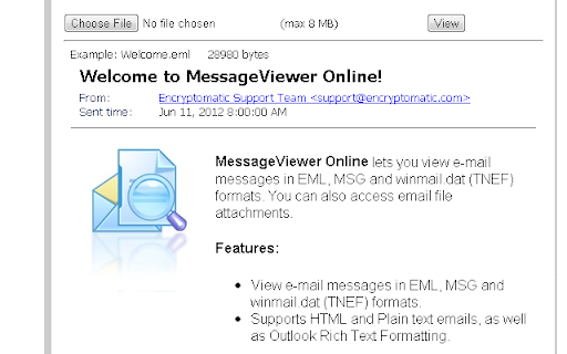 Welcome MessageViewer <support@encryptomatic.com> MessageViewer attachments Formatting 