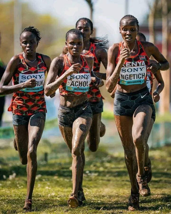 Kenya's Lilian Kasait, Immaculate Anyango and Agnes Ng'etich in women's 10km action at the just concluded World Cross Country Championships in Belgrade, Serbia