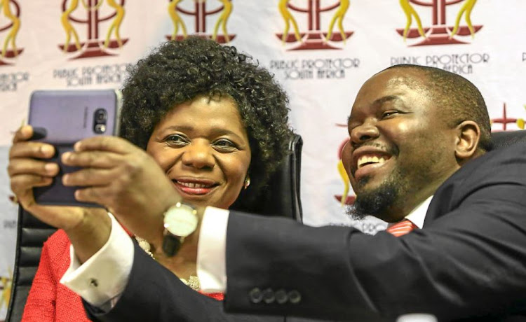 Deputy public protector Kevin Malunga takes a selfie with his former boss, Thuli Madonsela. Parliament is currently interviewing candidates for his replacement.