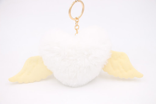 Title 2, Peach Heart Wings Wool Ball Keychain Pendant, a...