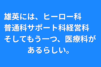 雄英には、ヒーロー科　　普通科サポート科経営科　そしてもう一つ、医療科があるらしい。