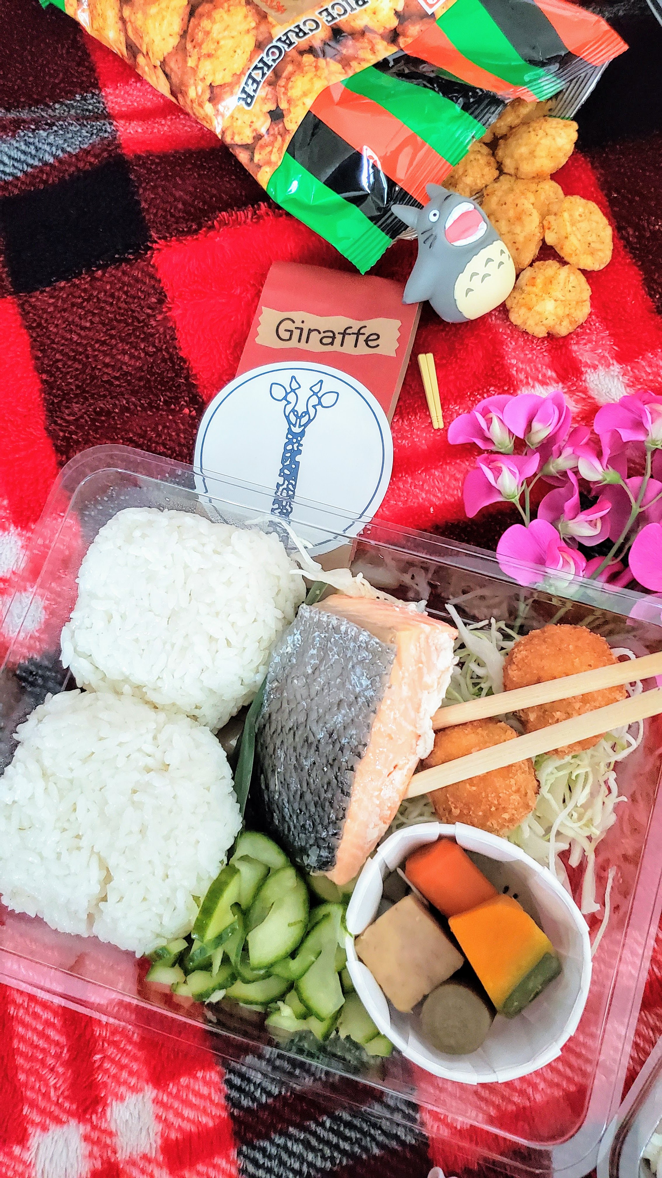 A Picnic with Giraffe Goods, offering Japanese grab and go deli food in Portland. Salmon Bento