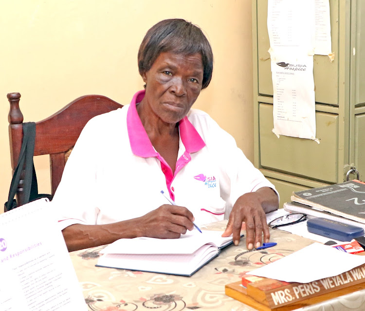 Busia Hospice and Palliative Care founder Peris Wandera at Tanaka Hospital in Busia town on Wednesday October 30, 2019