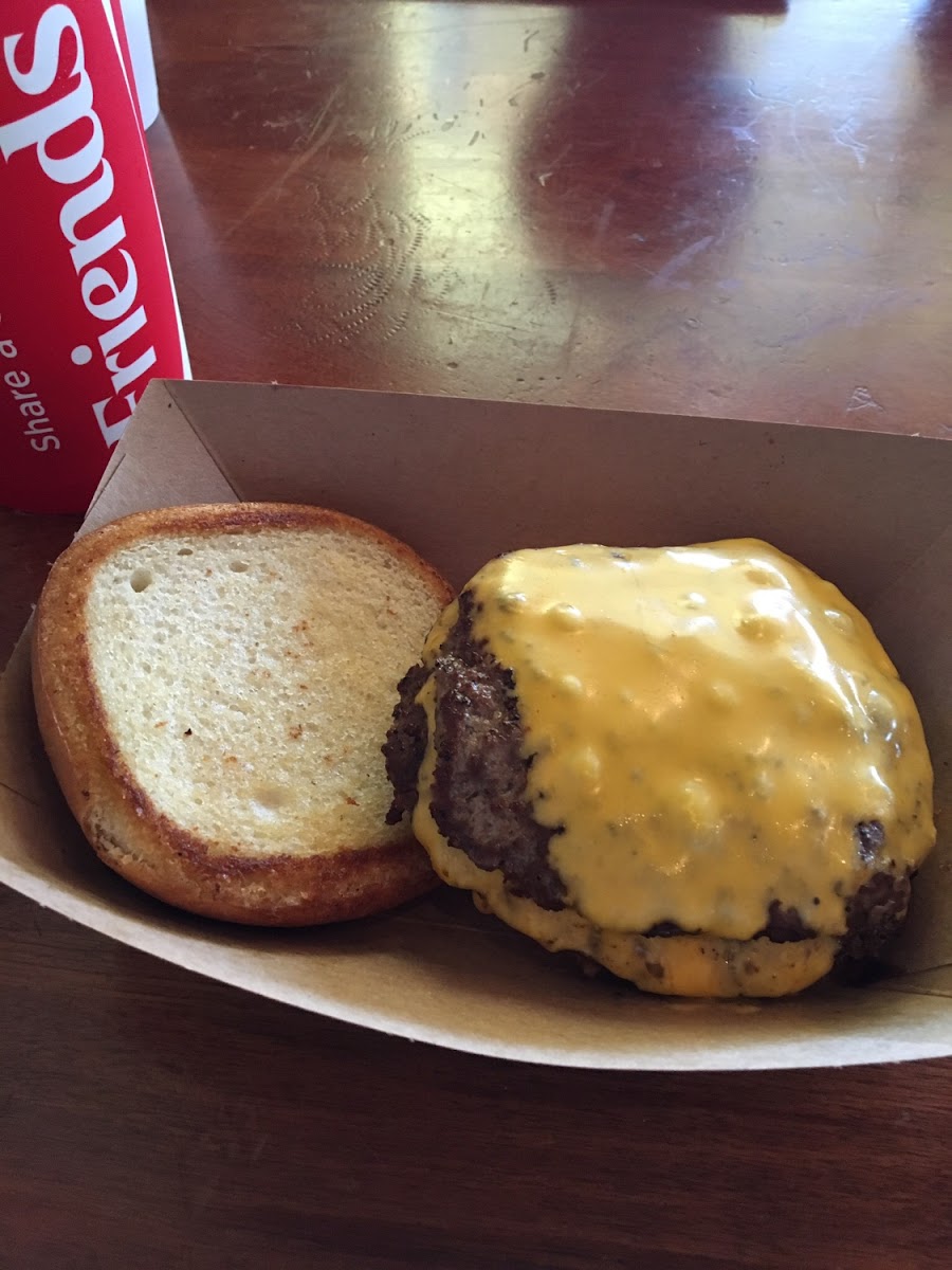 Cheese burger with American cheese on GF bun