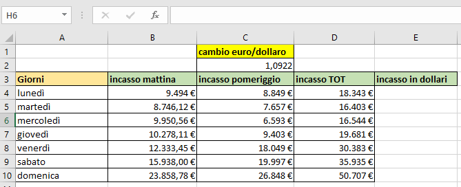 Impostare un riferimento fisso - esempio 1