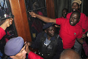 EFF supporters outside the Gauteng Legislature on July 22, 2014 in Johannesburg, South Africa.