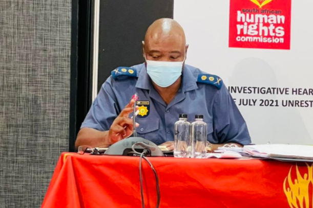 Maj-Gen Thomas Mthombeni was acting provincial police commissioner during the 2021 July unrest in Gauteng. He is testifying before the SA Human Rights Commission.