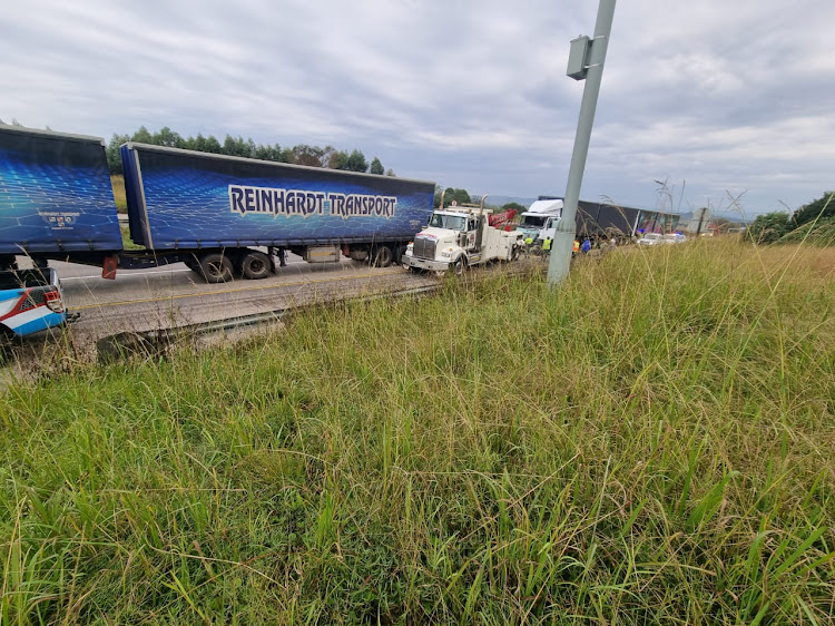 Five trucks collided on the N3 at Hilton on Saturday.