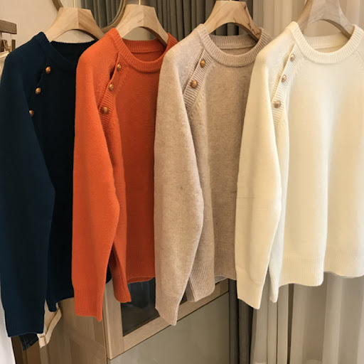 Title 1, Unique Women Skew Shoulder Gold Button Sweater