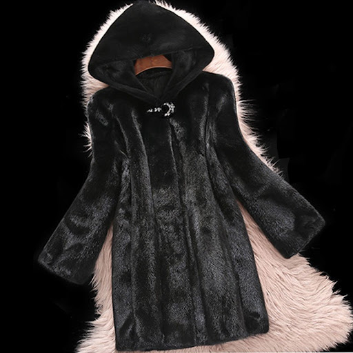 Title 10, Womens Mink Coat Stand-up Collar Fur Mid-lengt...