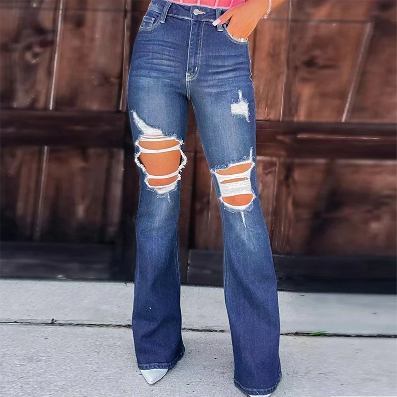 Dames Fashion Leisure Ripped Jeans Casual ripped jeans voor dames. Perfect voor een ontspannen en modieuze look. Comfort en stijl gecombineerd.