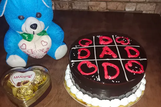 .Choco Chips Cake (500 Grams) + Delicious Chocolate (38 Gram) + Knife + Candle + 6 Inch Teddy