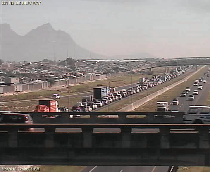 Traffic backed up on the N2 in Cape Town due to protests on May 4, 2018.