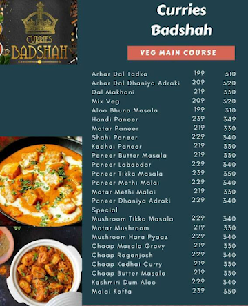 Curries Badshah menu 
