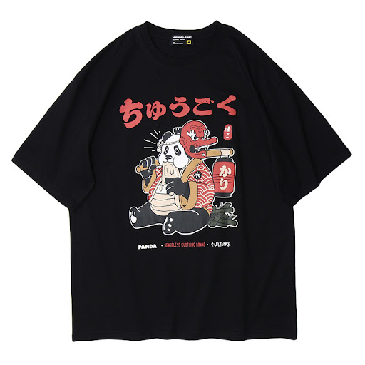 Title 2, Japanese panda print T-shirt men and women