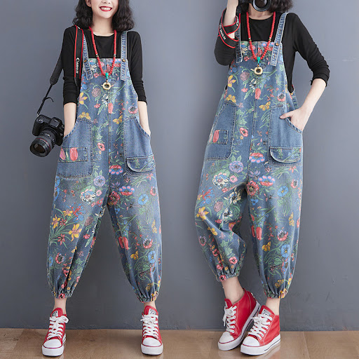 Title 3, Spring Lean Print Jean Overalls For Women. Styl...